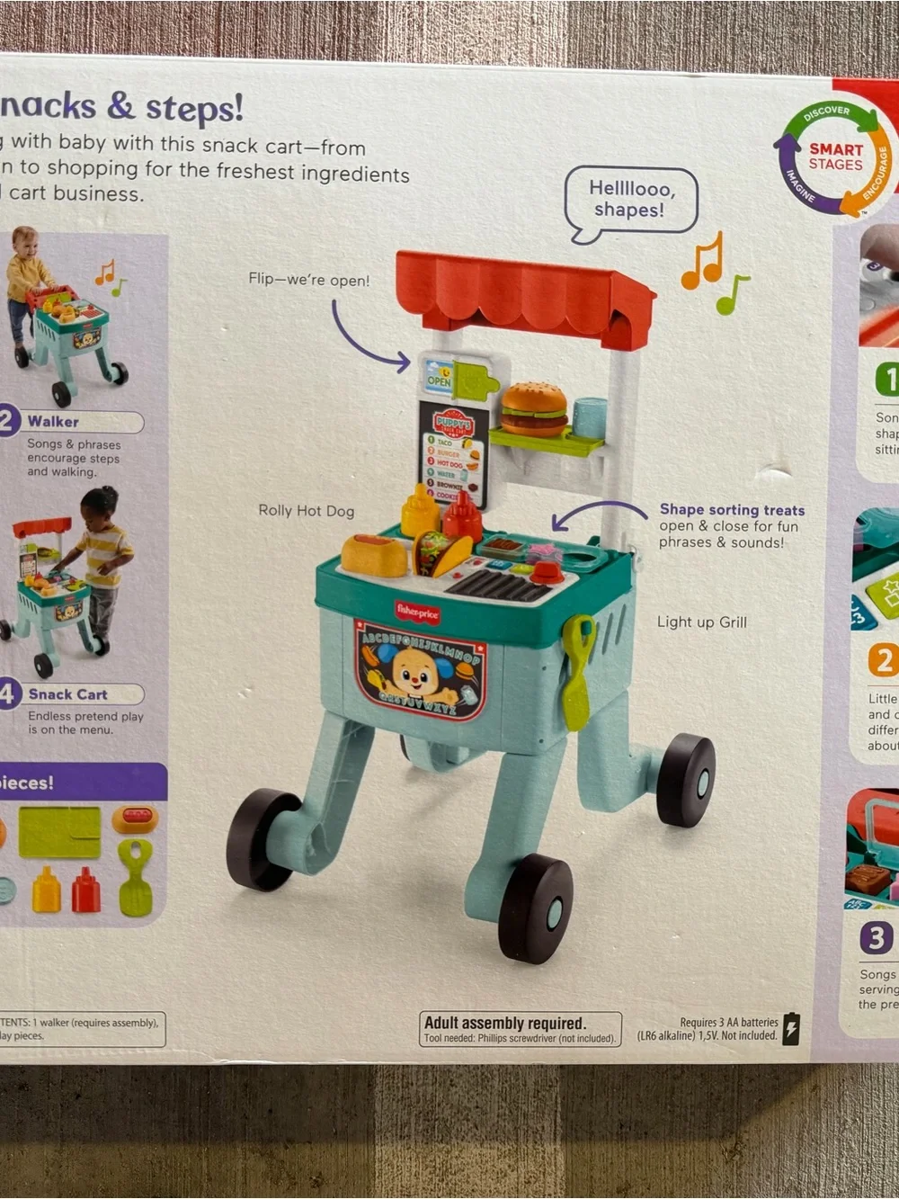 Fisher-Price Laugh & Learn 4-in-1 Snack Cart Walker - Teal, Orange, Yellow